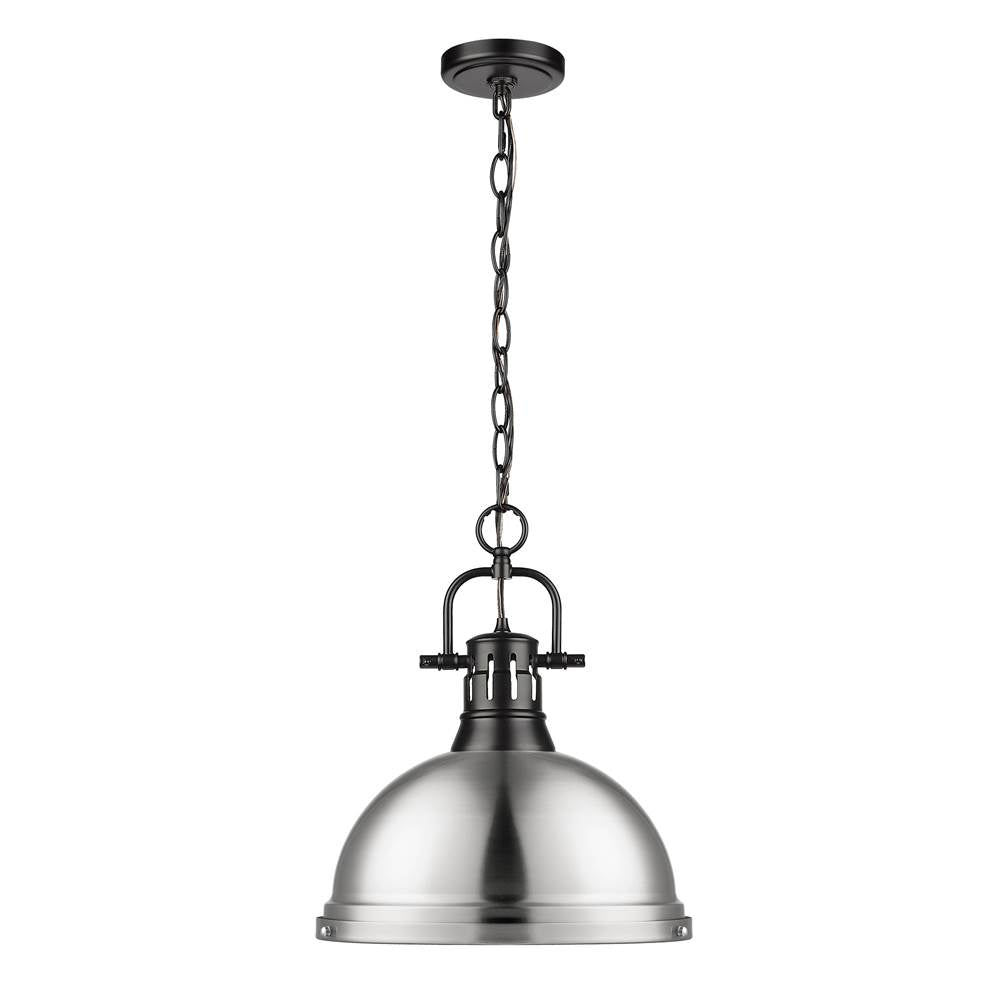 Golden Lighting Duncan Yep By Golden Lighting Duncan 1-light 14in Chain Hung Pendant In Aged Brass And Pewter Shade