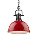 Golden Lighting 3602-L BLK-RD Matte Black Yep By Golden Lighting Duncan 1-light 14in Chain Hung Pendant In Matte Black And Red Shade Image 1
