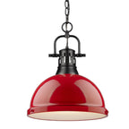 Golden Lighting 3602-L BLK-RD Matte Black Yep By Golden Lighting Duncan 1-light 14in Chain Hung Pendant In Matte Black And Red Shade Image 1