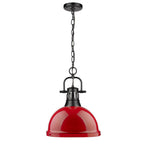 Golden Lighting Duncan Yep By Golden Lighting Duncan 1-light 14in Chain Hung Pendant In Matte Black And Red Shade