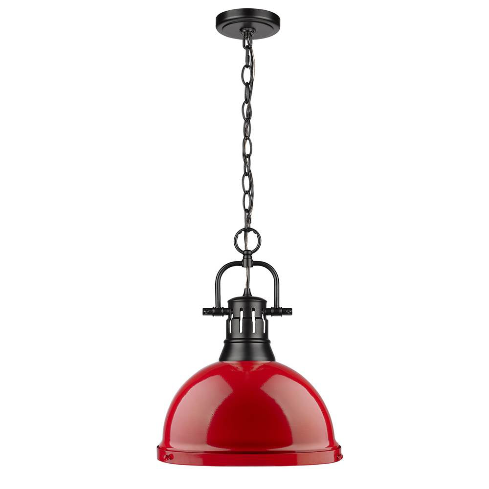 Golden Lighting Duncan Yep By Golden Lighting Duncan 1-light 14in Chain Hung Pendant In Matte Black And Red Shade