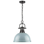 Golden Lighting Duncan Yep By Golden Lighting Duncan 1-light 14in Chain Hung Pendant In Aged Brass And Seafoam Shade