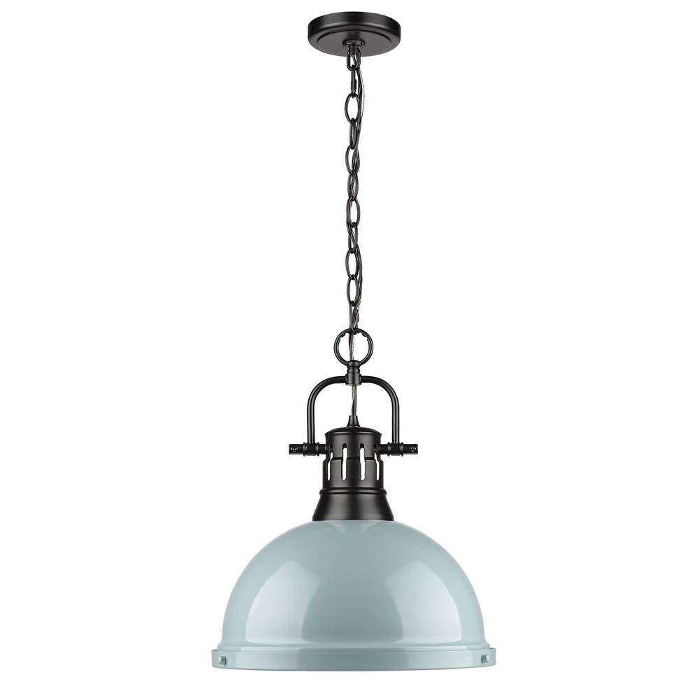 Golden Lighting Duncan Yep By Golden Lighting Duncan 1-light 14in Chain Hung Pendant In Aged Brass And Seafoam Shade