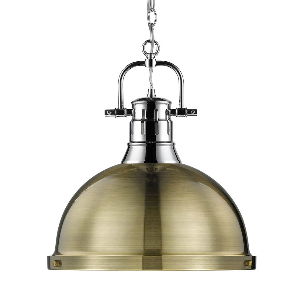 Golden Lighting Duncan Yep By Golden Lighting Duncan 1-light 14in Chain Hung Pendant In Aged Brass