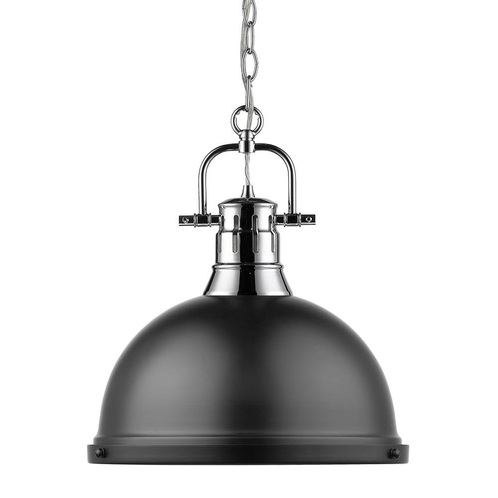 Golden Lighting Duncan Yep By Golden Lighting Duncan 1-light 14in Chain Hung Pendant In Aged Brass And Matte Black Shade