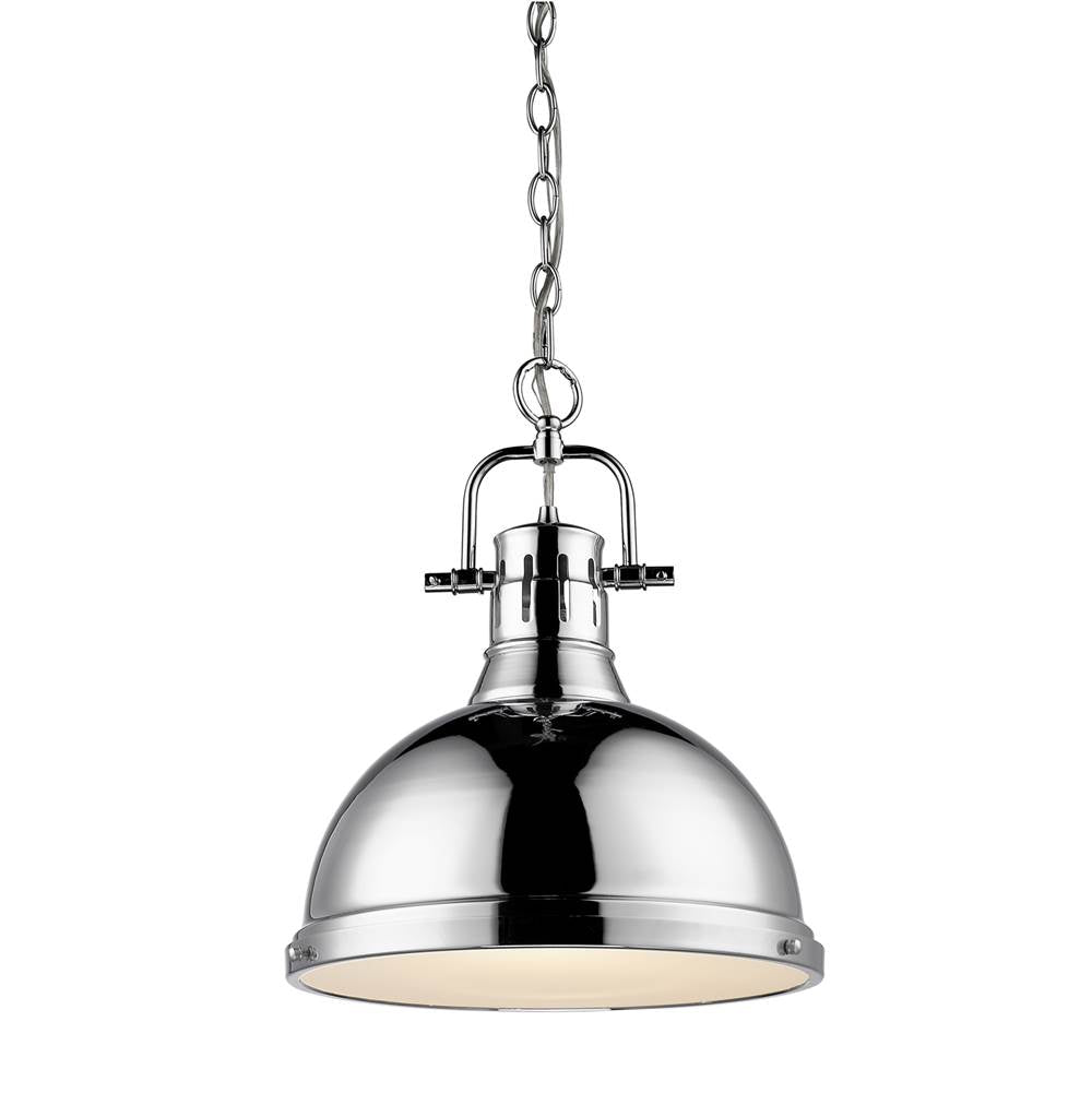 Golden Lighting Duncan Yep By Golden Lighting Duncan 1-light 14in Chain Hung Pendant In Aged Brass And Chrome Shade