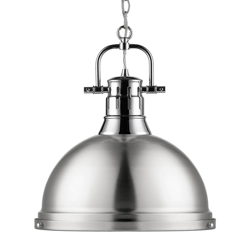 Golden Lighting Duncan Yep By Golden Lighting Duncan 1-light 14in Chain Hung Pendant In Aged Brass And Pewter Shade