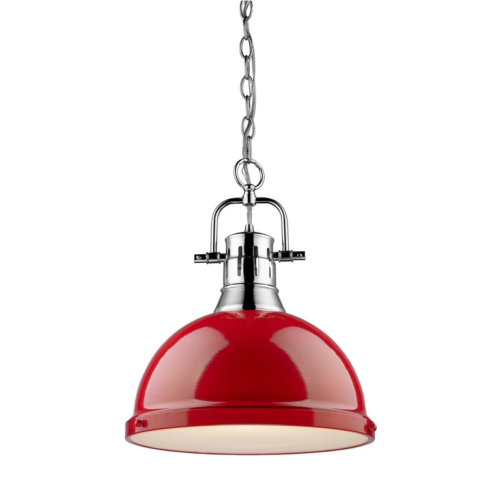 Golden Lighting Duncan Yep By Golden Lighting Duncan 1-light 14in Chain Hung Pendant In Matte Black And Red Shade