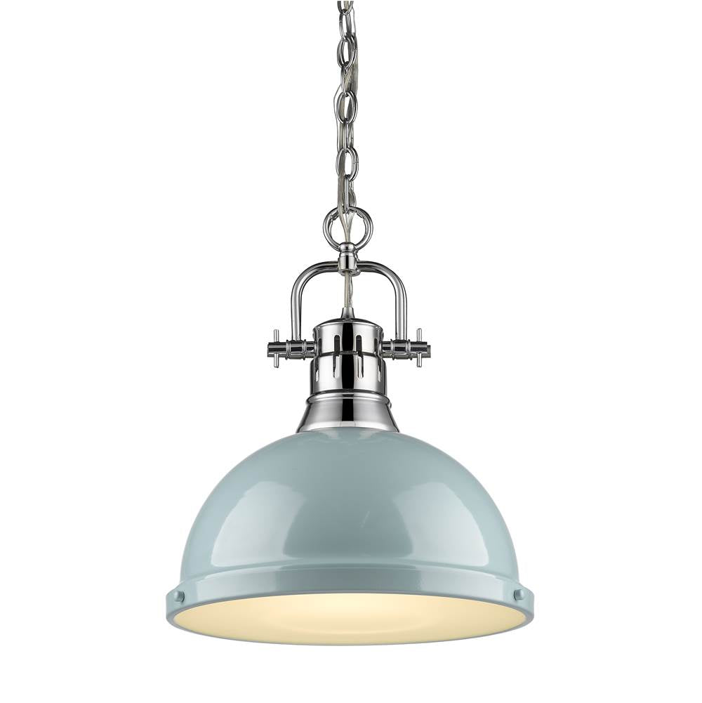 Golden Lighting Duncan Yep By Golden Lighting Duncan 1-light 14in Chain Hung Pendant In Aged Brass And Seafoam Shade