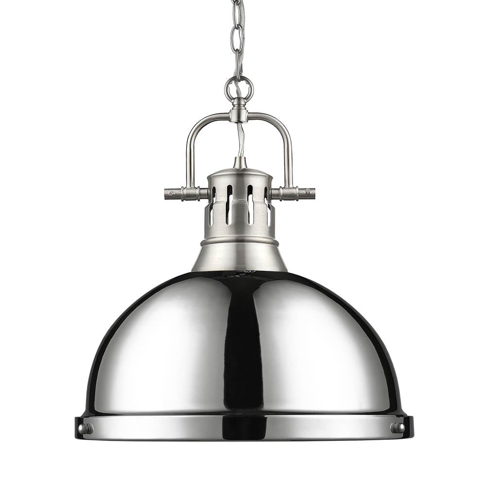 Golden Lighting Duncan Yep By Golden Lighting Duncan 1-light 14in Chain Hung Pendant In Aged Brass And Chrome Shade