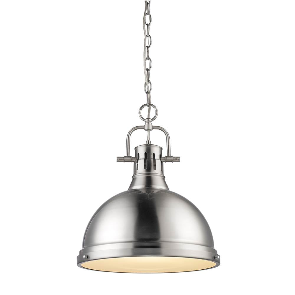 Golden Lighting Duncan Yep By Golden Lighting Duncan 1-light 14in Chain Hung Pendant In Aged Brass And Pewter Shade