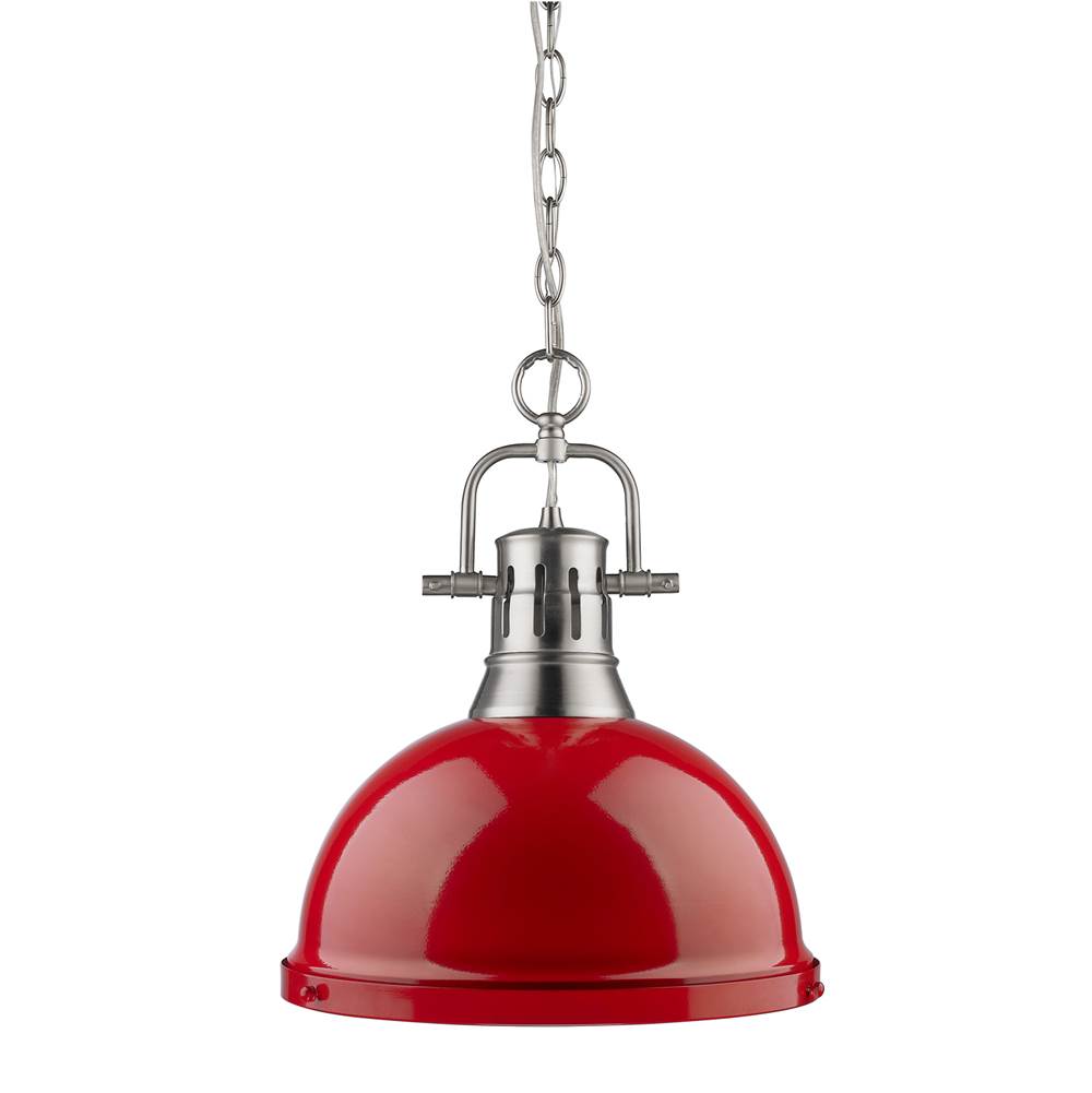 Golden Lighting Duncan Yep By Golden Lighting Duncan 1-light 14in Chain Hung Pendant In Matte Black And Red Shade