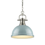 Golden Lighting Duncan Yep By Golden Lighting Duncan 1-light 14in Chain Hung Pendant In Aged Brass And Seafoam Shade