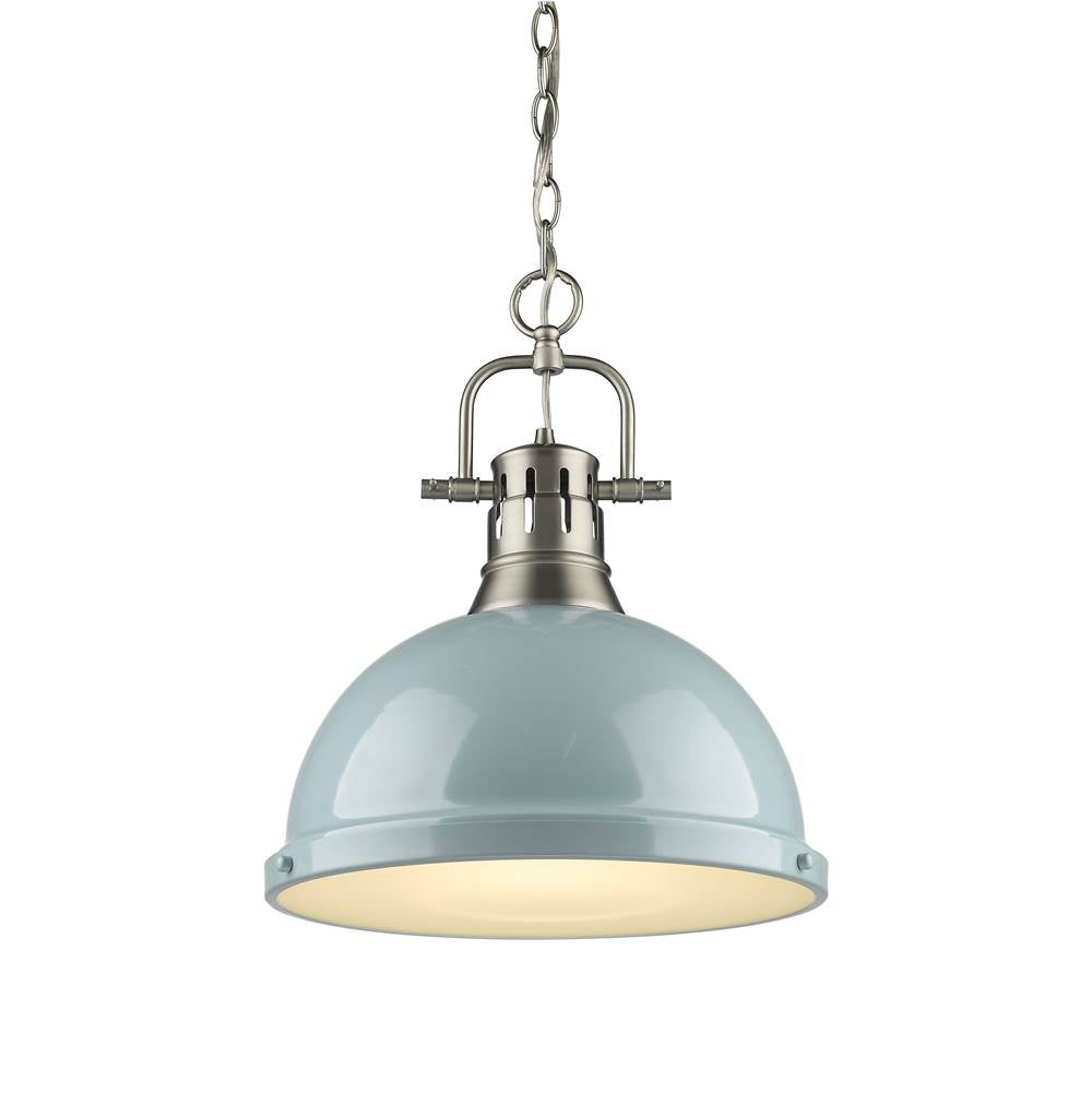 Golden Lighting Duncan Yep By Golden Lighting Duncan 1-light 14in Chain Hung Pendant In Aged Brass And Seafoam Shade