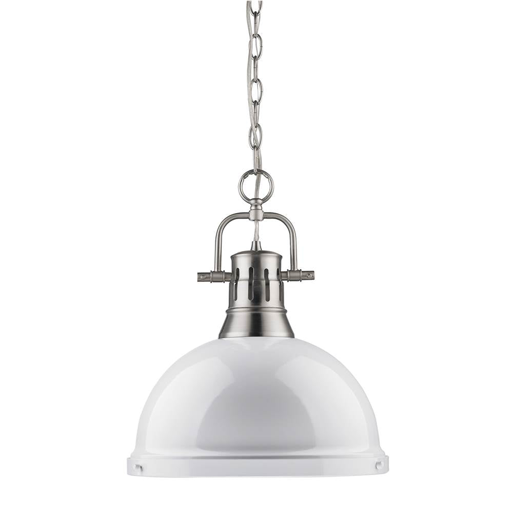 Golden Lighting Duncan Yep By Golden Lighting Duncan 1-light 14in Chain Hung Pendant In Aged Brass And White Shade