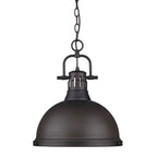 Golden Lighting Duncan Yep By Golden Lighting Duncan 1-light 14in Chain Hung Pendant In Aged Brass And Rubbed Bronze Shade