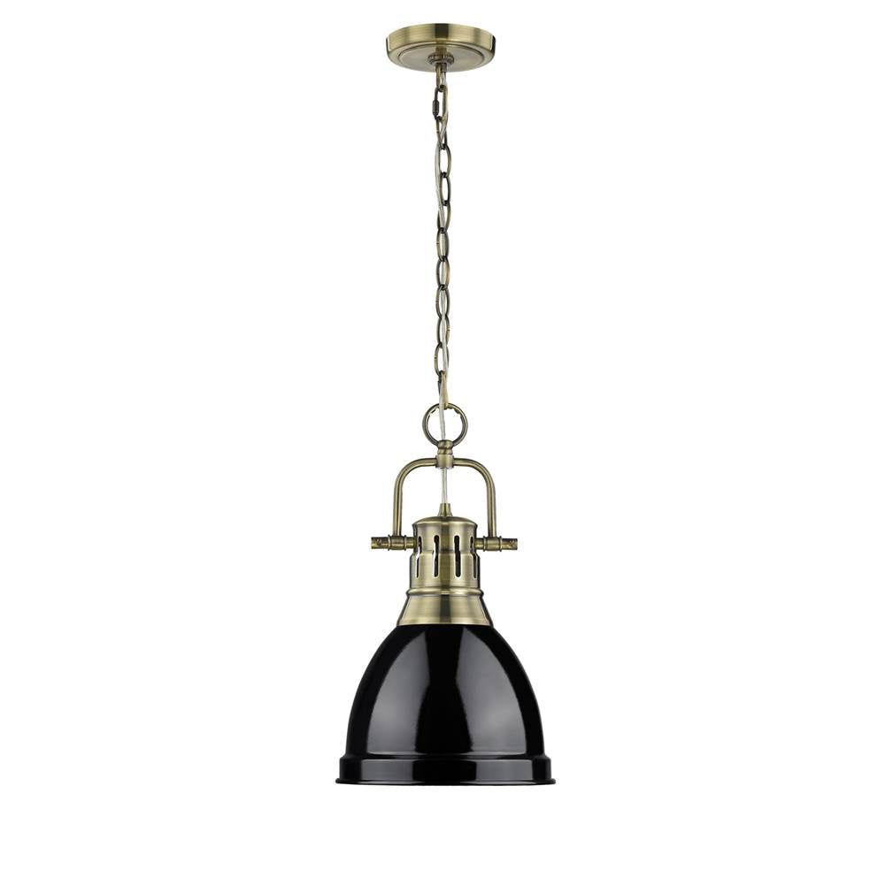 Golden Lighting Duncan Yep By Golden Lighting Duncan 1-light 9in Chain Hung Pendant In Aged Brass And Black Shade