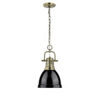 Golden Lighting Duncan Yep By Golden Lighting Duncan 1-light 9in Chain Hung Pendant In Aged Brass And Black Shade