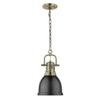 Golden Lighting Duncan Yep By Golden Lighting Duncan 1-light 9in Chain Hung Pendant In Aged Brass And Matte Black Shade
