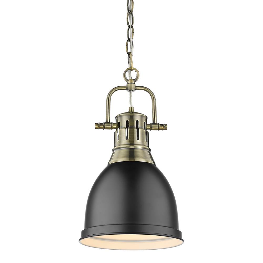 Golden Lighting 3602-S AB-BLK Aged Brass Yep By Golden Lighting Duncan 1-light 9in Chain Hung Pendant In Aged Brass And Matte Black Shade Image 1