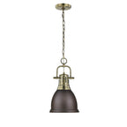 Golden Lighting Duncan Yep By Golden Lighting Duncan 1-light 9in Chain Hung Pendant In Aged Brass And Rubbed Bronze Shade