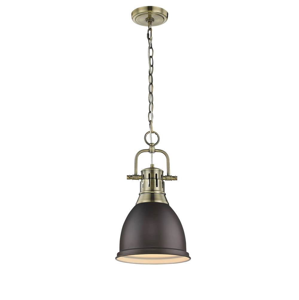 Golden Lighting 3602-S AB-RBZ Aged Brass Yep By Golden Lighting Duncan 1-light 9in Chain Hung Pendant In Aged Brass And Rubbed Bronze Shade Image 1