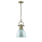 Golden Lighting Duncan Yep By Golden Lighting Duncan 1-light 9in Chain Hung Pendant In Aged Brass And Seafoam Shade