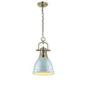 Golden Lighting 3602-S AB-SF Aged Brass Yep By Golden Lighting Duncan 1-light 9in Chain Hung Pendant In Aged Brass And Seafoam Shade Image 1