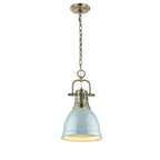 Golden Lighting 3602-S AB-SF Aged Brass Yep By Golden Lighting Duncan 1-light 9in Chain Hung Pendant In Aged Brass And Seafoam Shade Image 1