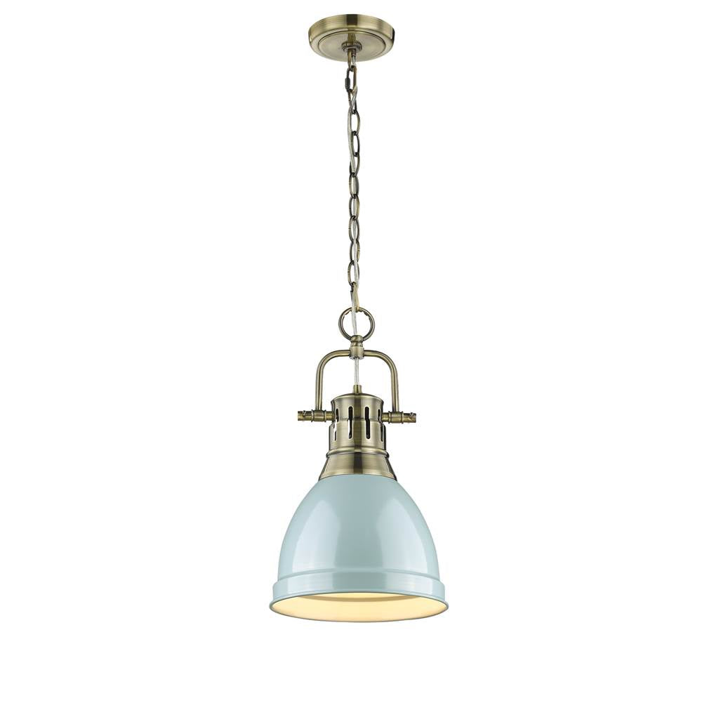 Golden Lighting 3602-S AB-SF Aged Brass Yep By Golden Lighting Duncan 1-light 9in Chain Hung Pendant In Aged Brass And Seafoam Shade Image 1