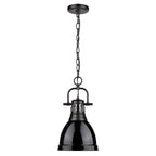 Golden Lighting Duncan Yep By Golden Lighting Duncan 1-light 9in Chain Hung Pendant In Aged Brass And Black Shade