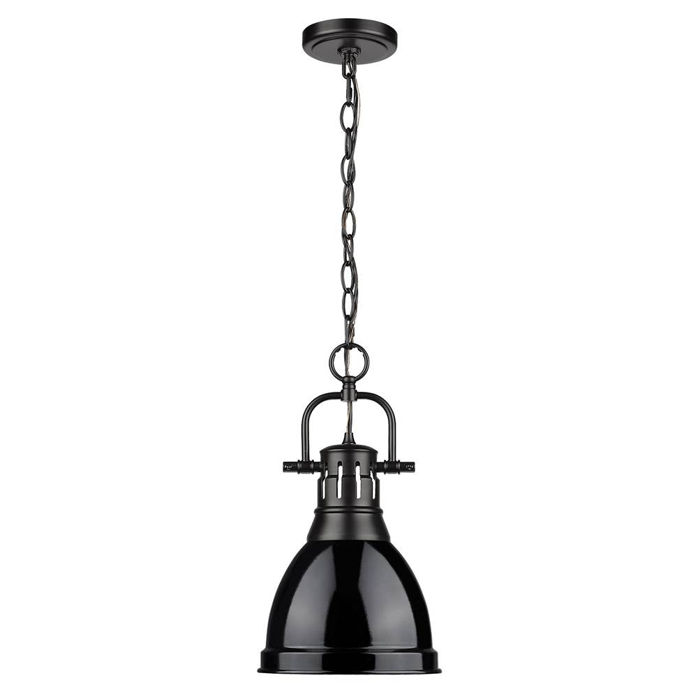 Golden Lighting Duncan Yep By Golden Lighting Duncan 1-light 9in Chain Hung Pendant In Aged Brass And Black Shade