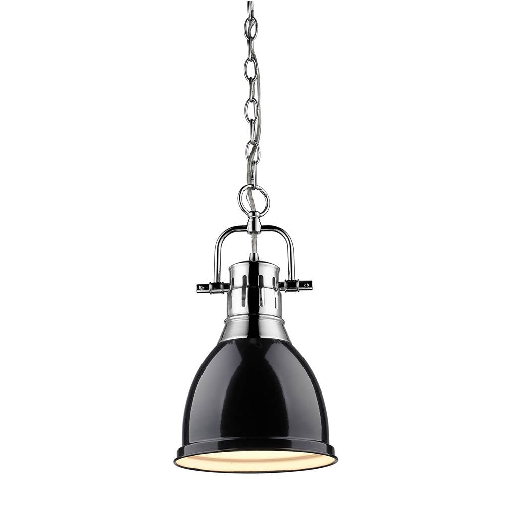 Golden Lighting Duncan Yep By Golden Lighting Duncan 1-light 9in Chain Hung Pendant In Aged Brass And Black Shade