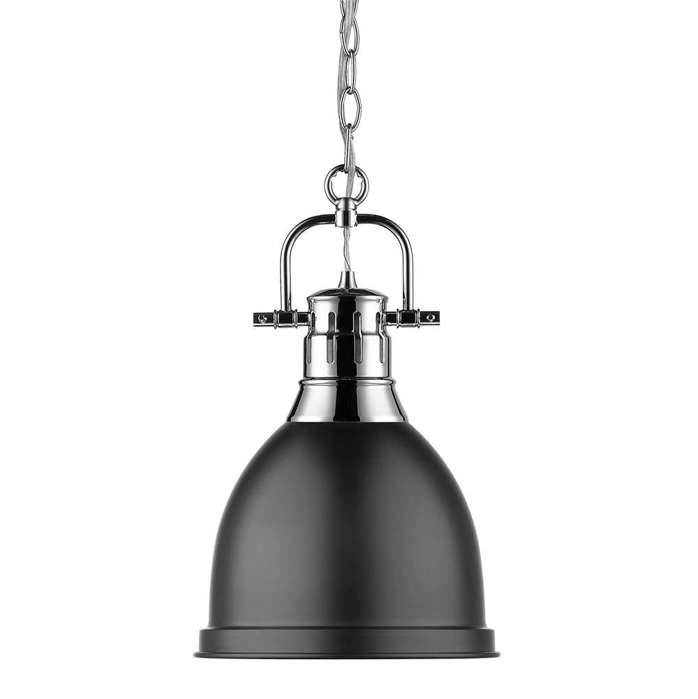 Golden Lighting Duncan Yep By Golden Lighting Duncan 1-light 9in Chain Hung Pendant In Aged Brass And Matte Black Shade