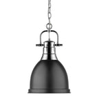 Golden Lighting Duncan Yep By Golden Lighting Duncan 1-light 9in Chain Hung Pendant In Aged Brass And Matte Black Shade