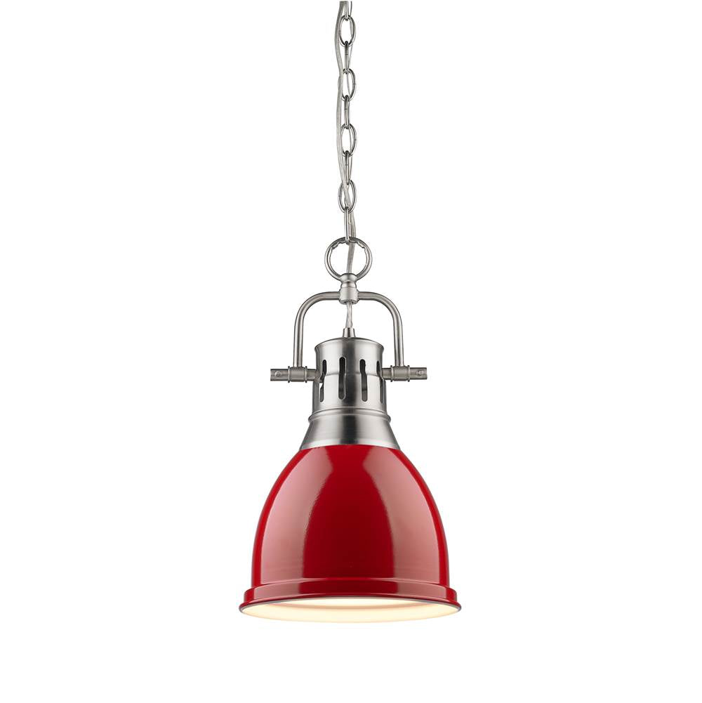 Golden Lighting Duncan Yep By Golden Lighting Duncan 1-light 9in Chain Hung Pendant In Matte Black And Red Shade