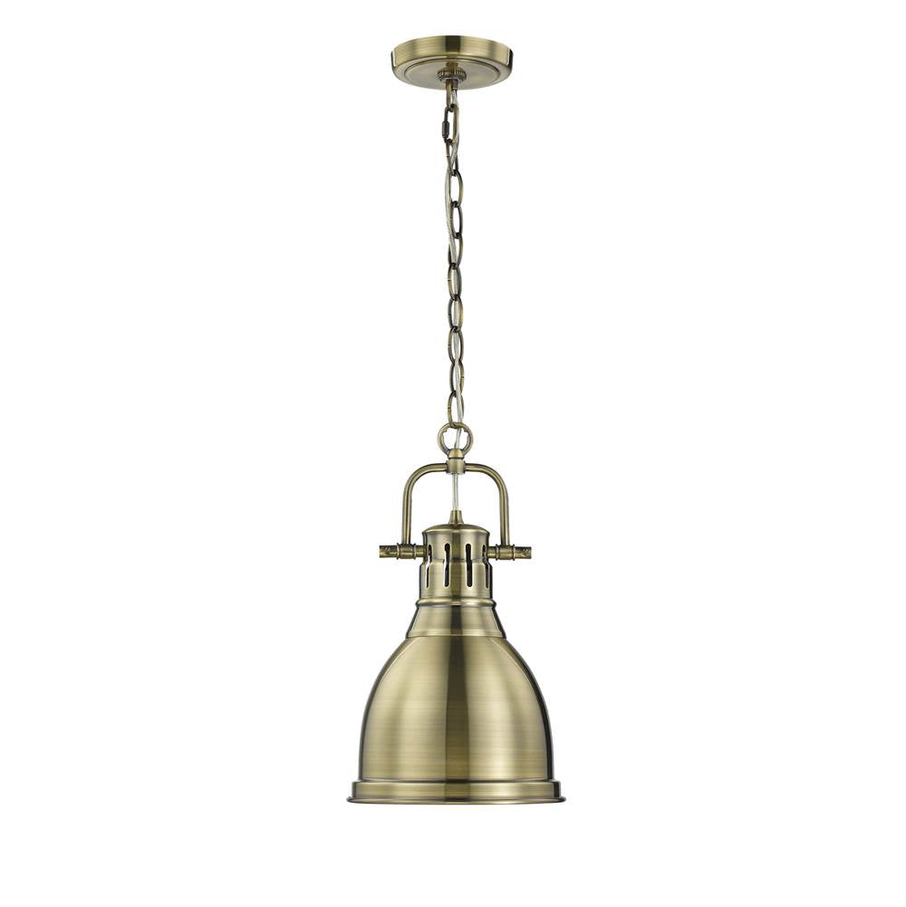 Golden Lighting Duncan Yep By Golden Lighting Duncan 1-light 9in Chain Hung Pendant In Aged Brass