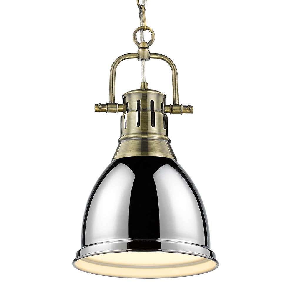 Golden Lighting 3602-S AB-CH Aged Brass Yep By Golden Lighting Duncan 1-light 9in Chain Hung Pendant In Aged Brass And Chrome Shade Image 1
