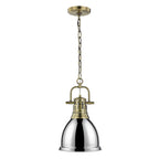 Golden Lighting Duncan Yep By Golden Lighting Duncan 1-light 9in Chain Hung Pendant In Aged Brass And Chrome Shade