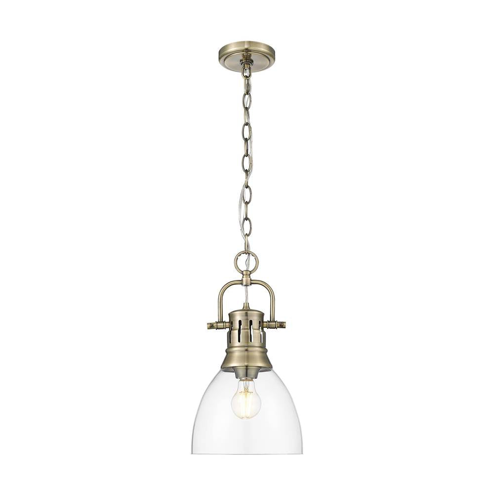 Golden Lighting 3602-S AB-CLR Aged Brass Yep By Golden Lighting Duncan 1-light 9in Chain Hung Pendant In Aged Brass And Clear Glass Image 1