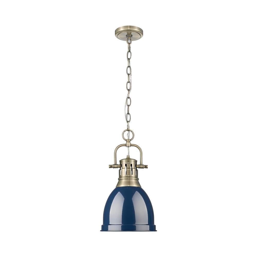 Golden Lighting 3602-S AB-NVY Aged Brass Yep By Golden Lighting Duncan 1-light 9in Chain Hung Pendant In Aged Brass And Navy Blue Shade Image 1