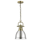 Golden Lighting Duncan Yep By Golden Lighting Duncan 1-light 9in Chain Hung Pendant In Aged Brass And Pewter Shade