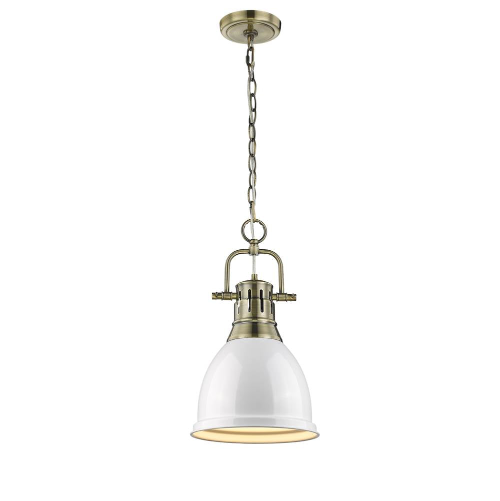 Golden Lighting 3602-S AB-WH Aged Brass Yep By Golden Lighting Duncan 1-light 9in Chain Hung Pendant In Aged Brass And White Shade Image 1