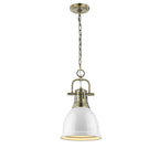 Golden Lighting 3602-S AB-WH Aged Brass Yep By Golden Lighting Duncan 1-light 9in Chain Hung Pendant In Aged Brass And White Shade Image 1