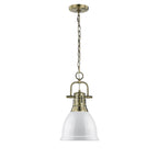 Golden Lighting Duncan Yep By Golden Lighting Duncan 1-light 9in Chain Hung Pendant In Aged Brass And White Shade