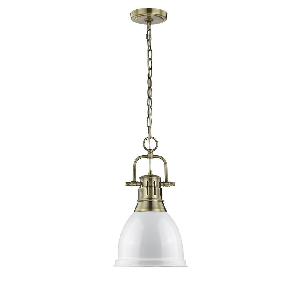 Golden Lighting Duncan Yep By Golden Lighting Duncan 1-light 9in Chain Hung Pendant In Aged Brass And White Shade