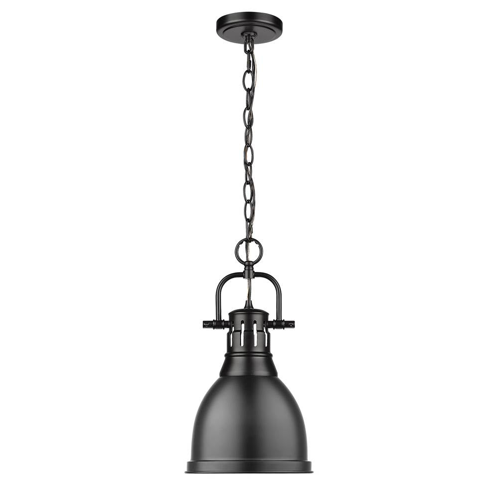 Golden Lighting Duncan Yep By Golden Lighting Duncan 1-light 9in Chain Hung Pendant In Aged Brass And Matte Black Shade