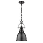 Golden Lighting Duncan Yep By Golden Lighting Duncan 1-light 9in Chain Hung Pendant In Aged Brass And Matte Black Shade