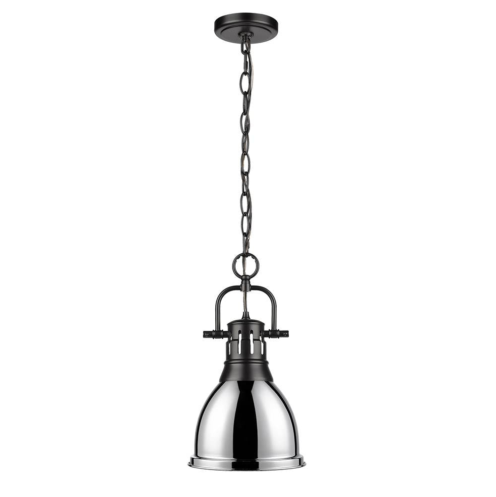 Golden Lighting Duncan Yep By Golden Lighting Duncan 1-light 9in Chain Hung Pendant In Aged Brass And Chrome Shade