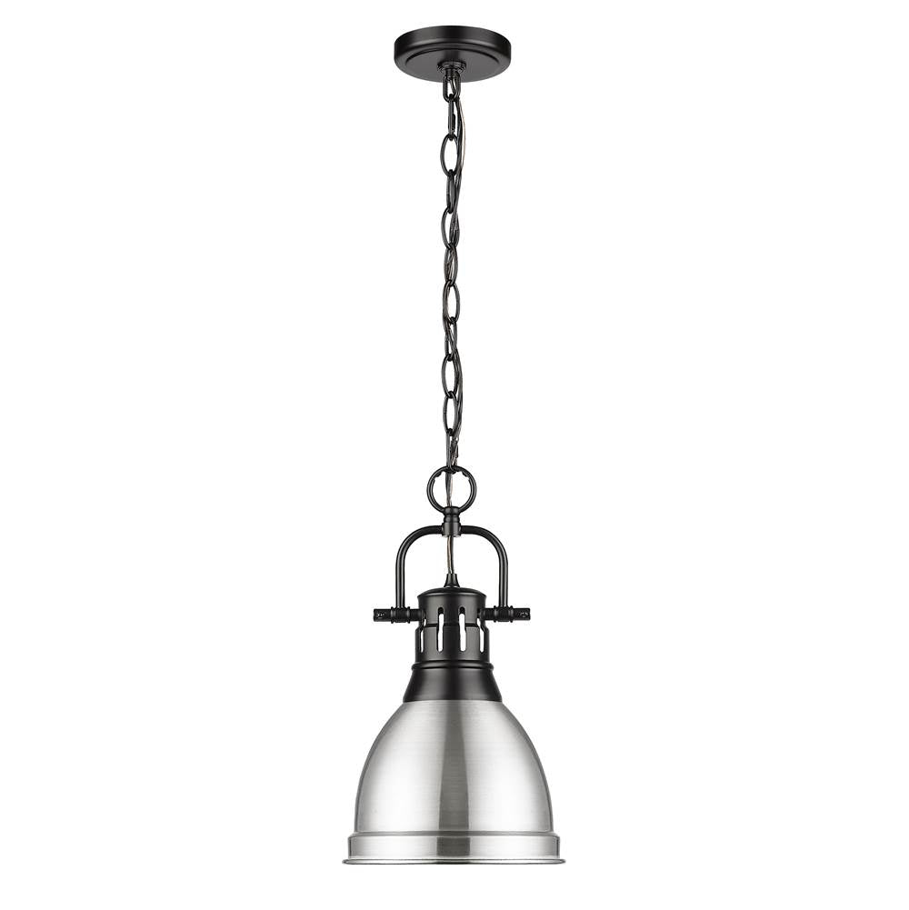 Golden Lighting Duncan Yep By Golden Lighting Duncan 1-light 9in Chain Hung Pendant In Aged Brass And Pewter Shade